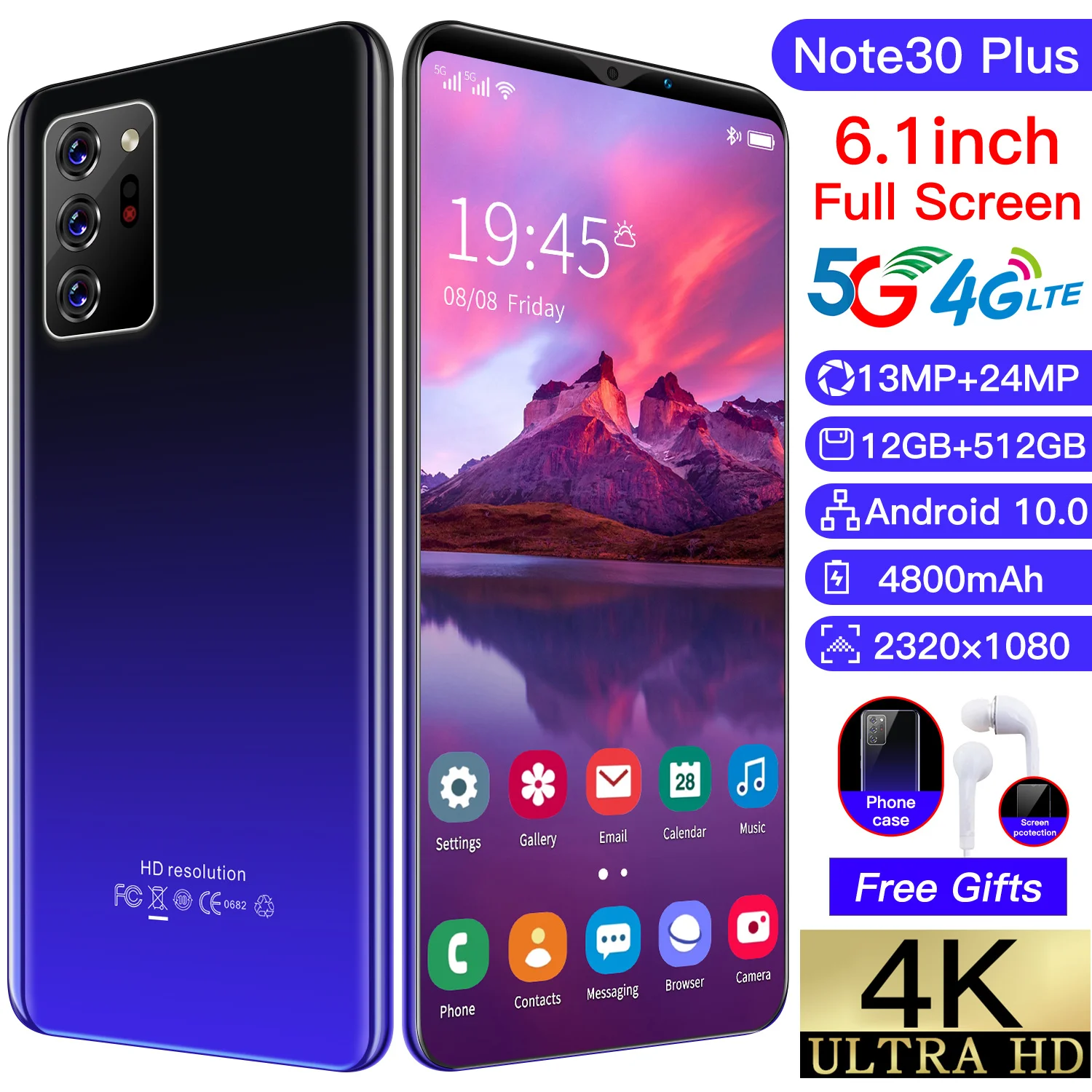 2021 new hot sale note30 plus 6 1 inch smartphones 4800mah 12512gb android10 5g mobile phone dual sim 13 24mp camera cellphone free global shipping