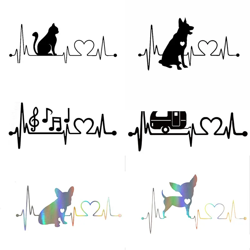 Fashion German Shepherd Cute Cartoon Animal Pet Cat Car Music Notes Heartbeat Lifeline Vinyl Car Sticker Window Body Funny Decal