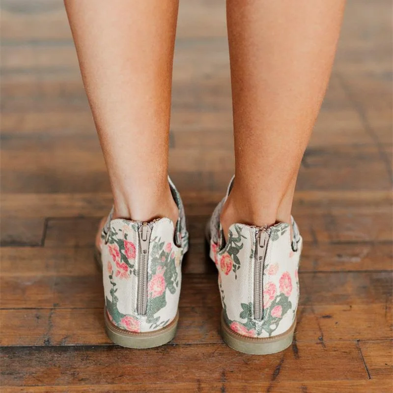 

Women's Handmade Canvas White Bottom Printed Zipper Herringbone Flat Heel Non-slip Comfortable Fashion Casual Shoes KA160