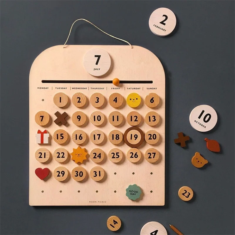 

Montessori Kids Wooden Desk Calendar Toys Reusable Learning Teaching Aids Educational For Children Primary School Clever Board