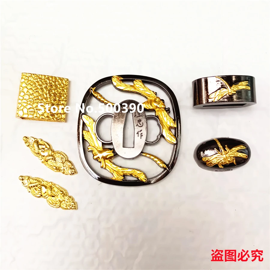 

Very Beautiful Alloy Guard TSUBA MENUKI FUCHI KASHIRA W dragonfly For Japanese Sword Samurai Katana Japan Wakizashi Sword