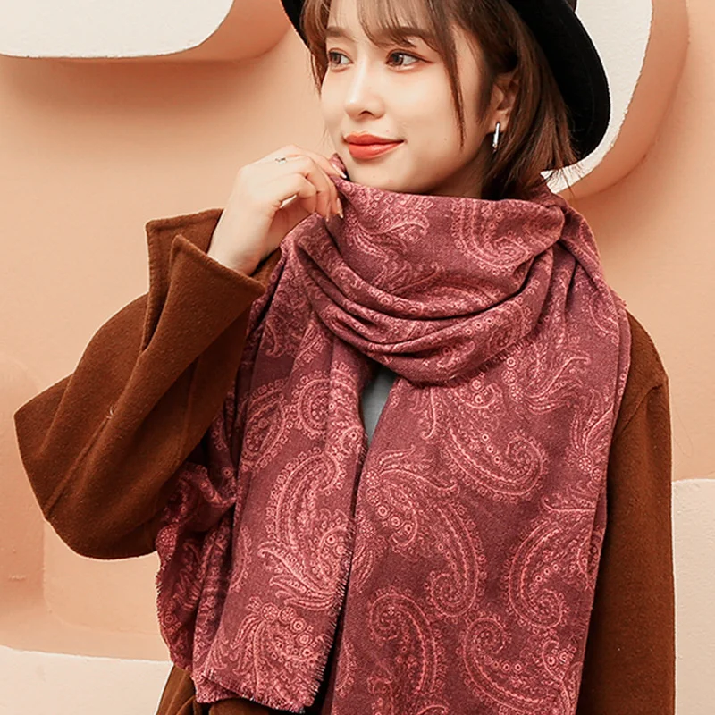 

Imitation cashmere shawl autumn and winter European and American short tassels retro cashew flower ethnic style scarf women