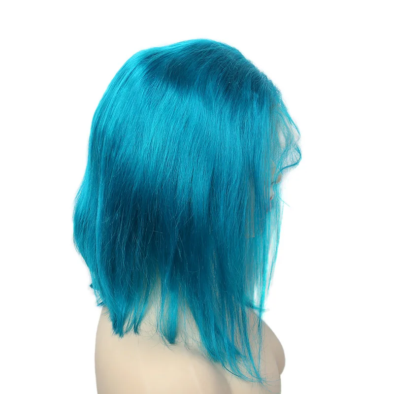 turquoise blue Светильник, коричневый короткий Боб, кружевные передние парики из человеческих волос для женщин, бразильские волосы Remy, шелковистые прямые черные 613 блонд, парик на кружеве CARA - Цвет: turquoise blue