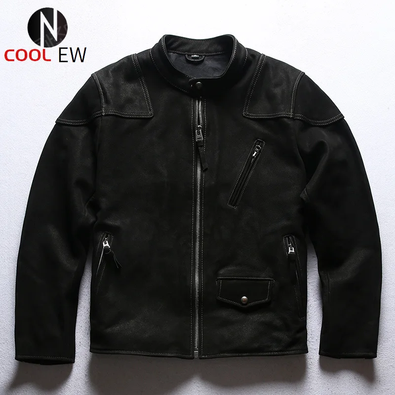 

Super Offer! DY700, Asian Size Read Description Genuine Cow Skin Leather Jacket Mens Cowhide Thick Vintage Biker Coat 2 Colours