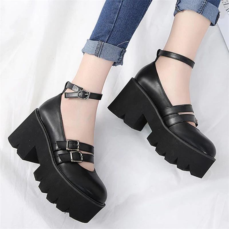 Туфли-лодочки женские в готическом стиле Туфли Мэри Джейн толстый каблук