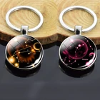 Брелок-подвеска в виде скорпиона, рыбы, 12 знаков зодиака, двойной, брелок со стеклянным кабошоном