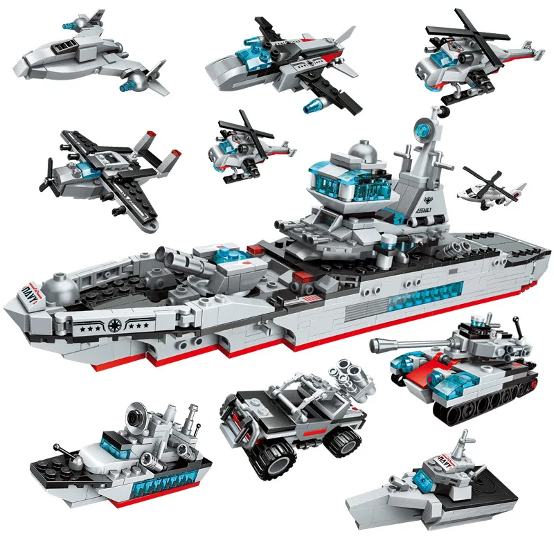 Military Modern War Ship Fighter Building Blocks Armored tank Model Ocean Cruiser Bricks Battleship Toys For KIDS | Игрушки и хобби