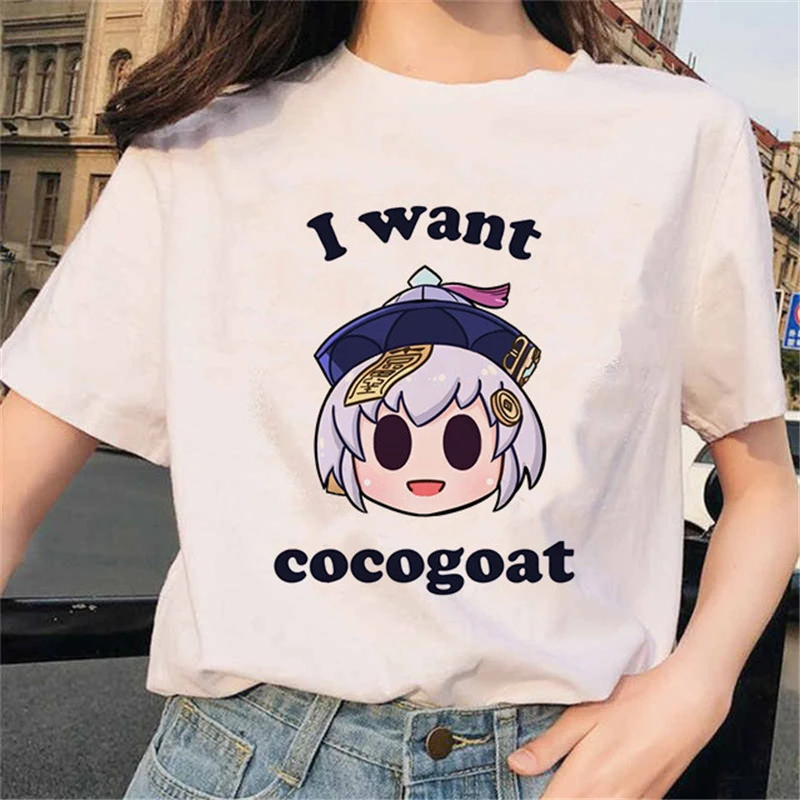 

Милые летние топы унисекс, футболка с героями мультфильмов Genshin Impact, женские футболки с графическим рисунком в стиле Харадзюку, смешная женс...