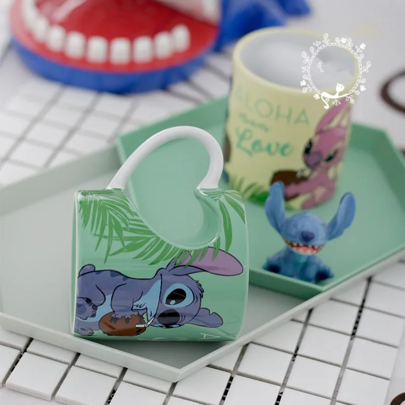 Ангел Ститч керамическая пара (2 шт) кружка кофейная чашка с ручкой в форме сердца