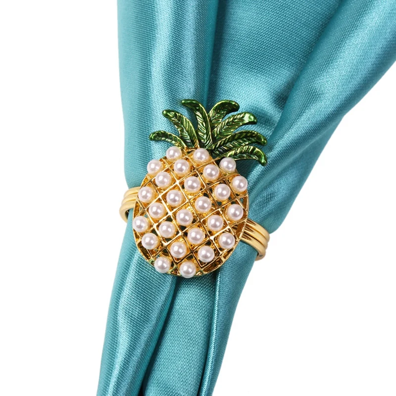 

12Pcs Restaurant Hotel Tableware Pearl Pineapple Napkin Buckle Napkin Ring Diamond Napkin Ring Towel Buckle Cloth Ring