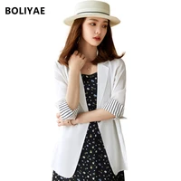 boliyae 2021 white women blazers spring autumn single button casual jacketsoffice suits slim solid female outerwear chic tops