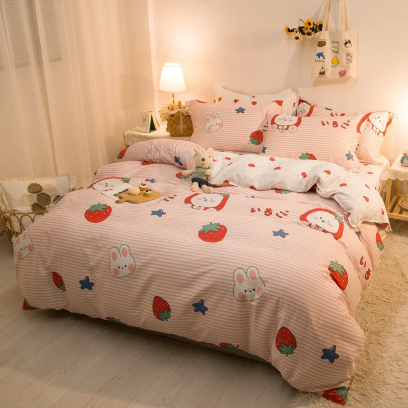 Розовый Прекрасный Мультфильм клубника постельное белье детей 3 шт пододеяльник