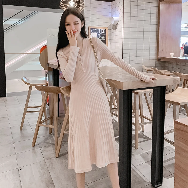Korean платье свитер вязаное модные женские вязаные платья элегантные