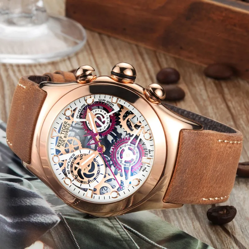 Reef Tiger бренд 50 м роскошный водонепроницаемый хронограф Модные Кварцевые