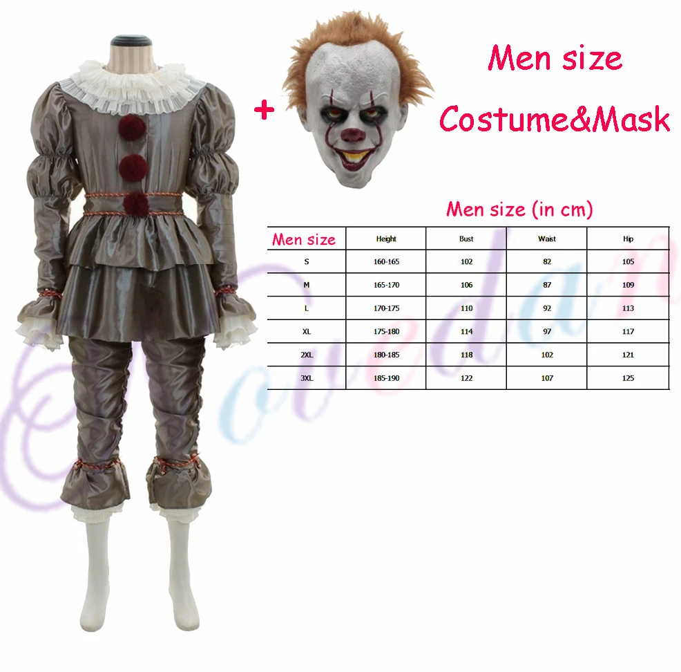 Men Costume Mask Pennywise костюм клоуна страшный ужас фильм Стивен Кинг это Джокер маска на Хеллоуин для женщин мужчин и взрослых - Цвет: Men Costume Mask