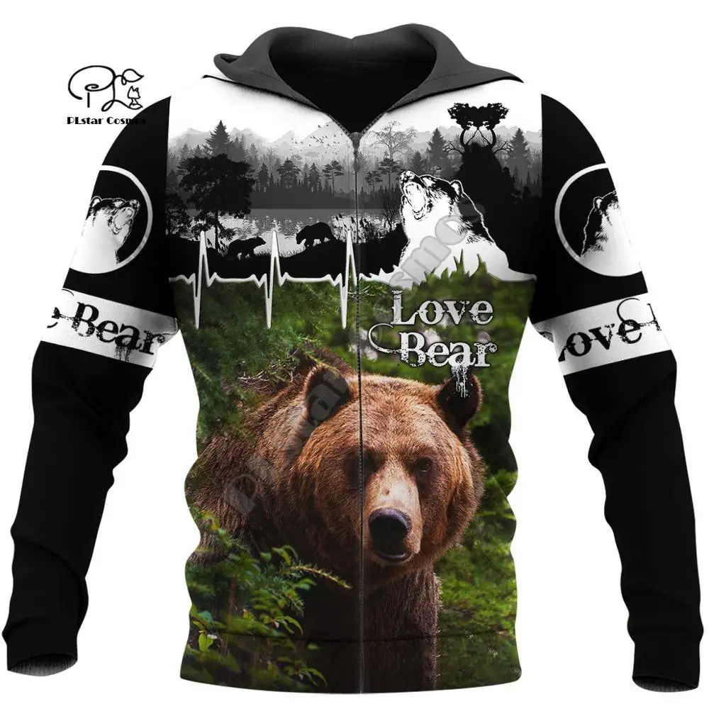

PLstar Cosmos 3DPrint Bear Hunter Hunting Animals Funny Men/Women Harajuku Streetwear Hoodies/Zip Hoodie/Sweatshirt/Jacket/b11