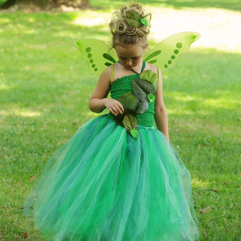 Платье для девочек с цветами листьями феями джунглями на тему дня рождения