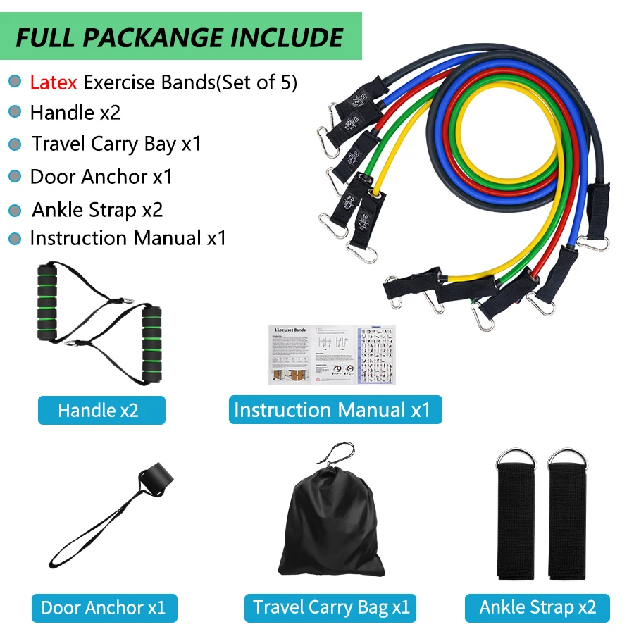 11 шт./компл. латексная трубка Эспандеры упражнения двери Фитнес канат для