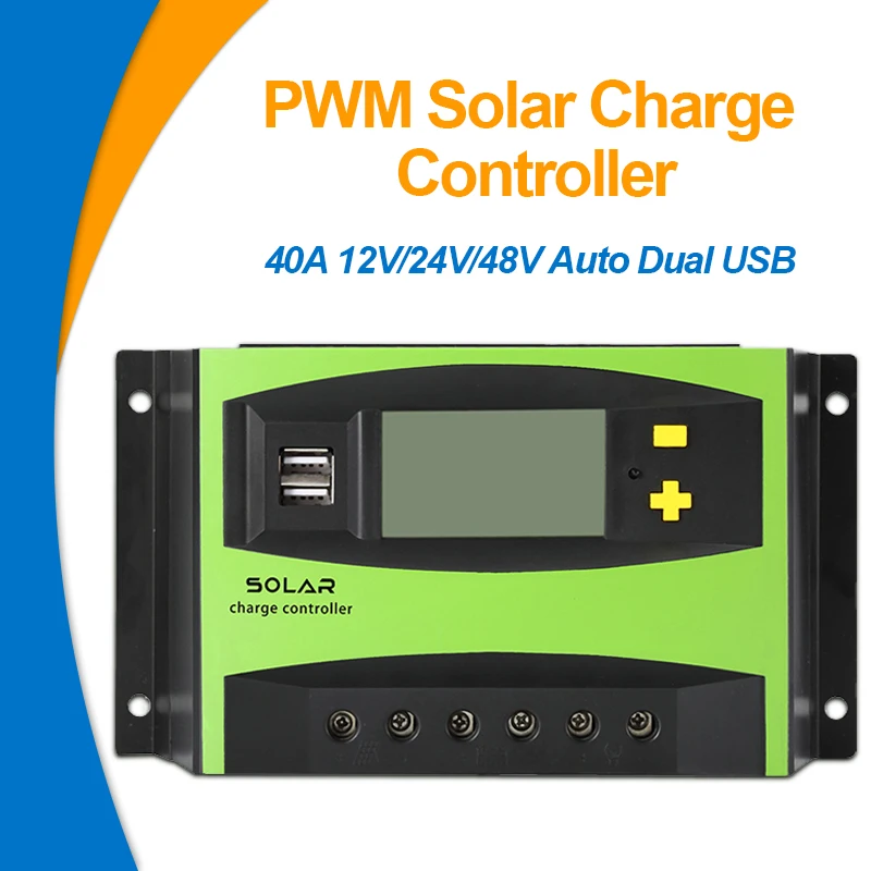 Контроллер солнечной батареи 40 А ШИМ регулятор заряда с двойным USB 12 В 24