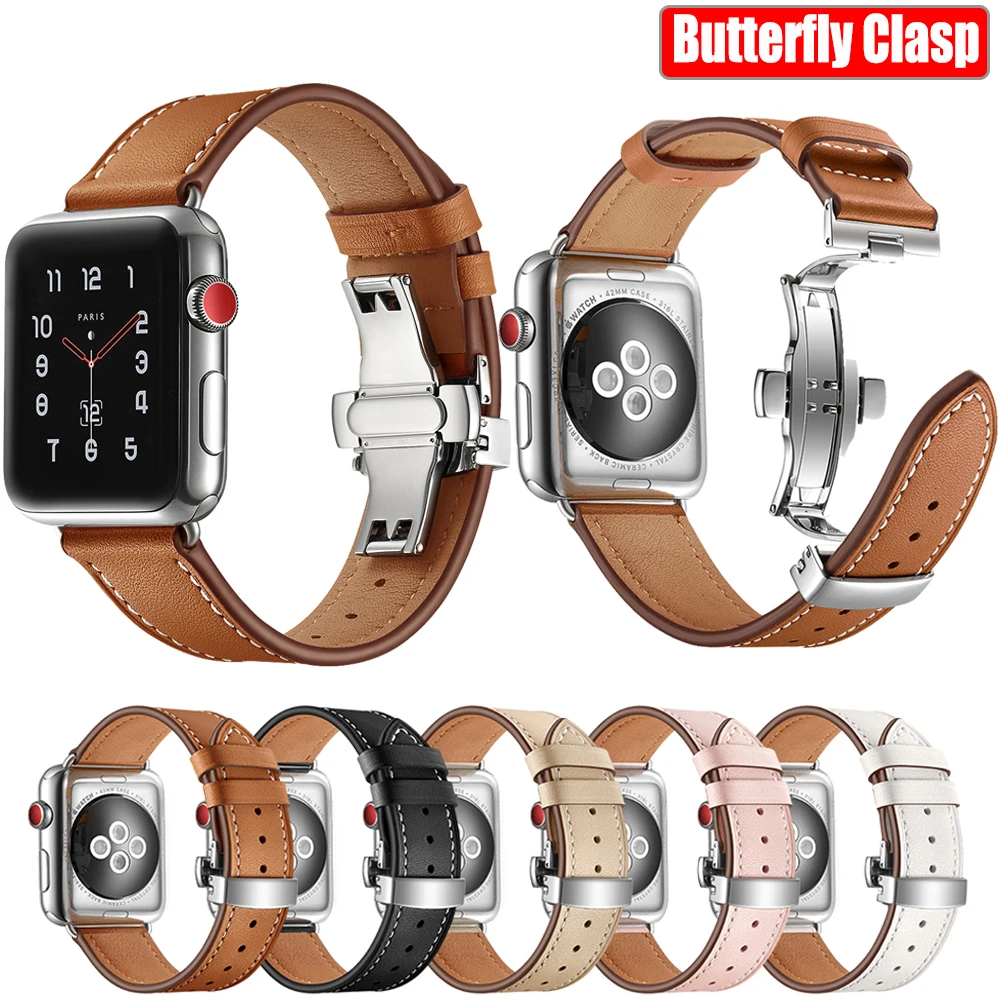 Ремешок из натуральной кожи для Apple Watch 5 Band iWach 44 мм 40 итальянский браслет 4 3 2 1 42