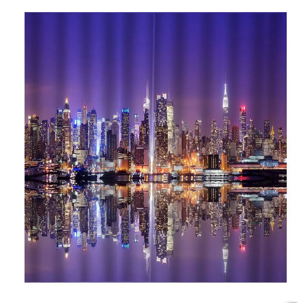 

New York City night view of river reflection Decorative Modern Thick Window Drapes For Living room Bedroom Indoor Decor Sets