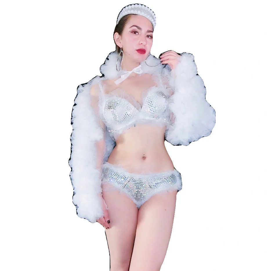 Сексуальное Белое Бикини кружевной бюстгальтер Короткая шаль комплект одежды на