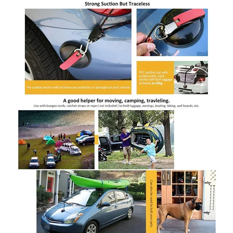 

Heavy Duty Suction Cup Anchor with Securing Hook Multifunctional Car Tensioner for Tie Down Luggage Tarps Tents