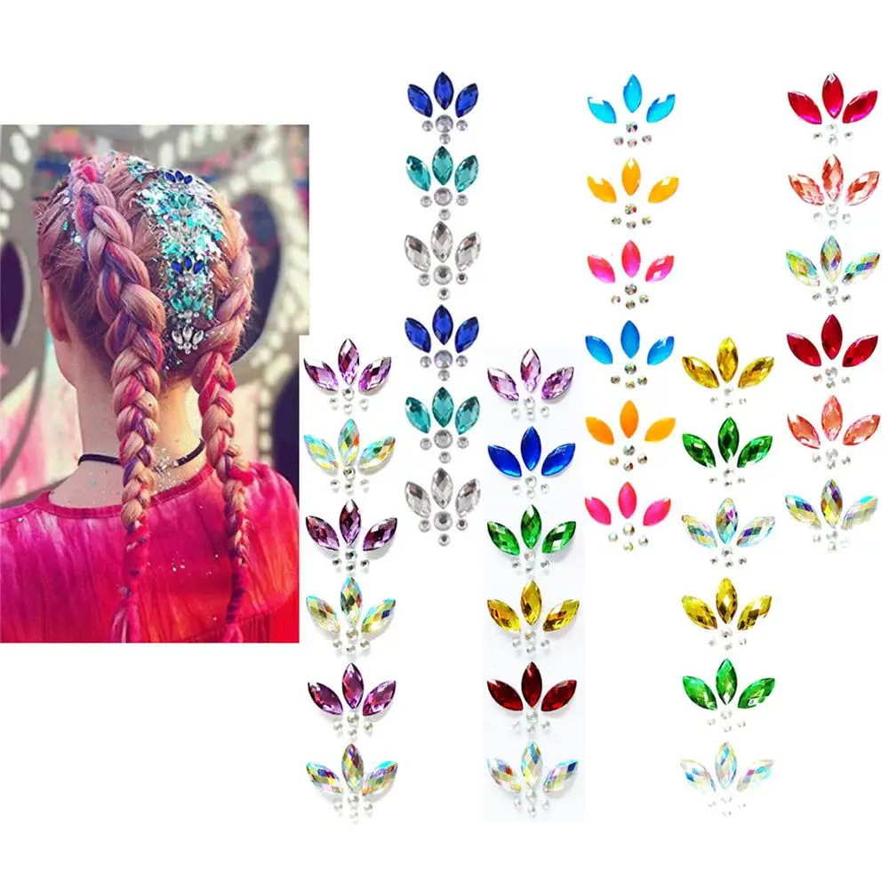 

3D Crystal Forehead Headpiece Sticker Hair Glitter Face Body Gems Jewels Rhinestone Festival Shiny Sticker