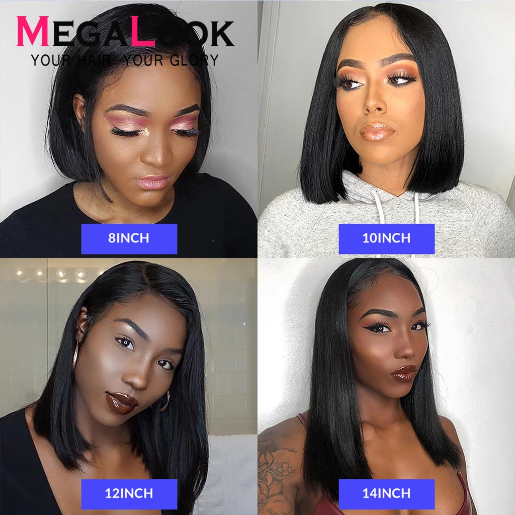 Megalook Ким К парик закрытие парик прямой 2by6 короткие человеческие волосы парик Боб кружевные парики бразильские волосы парики Короткие натуральный цвет Remy