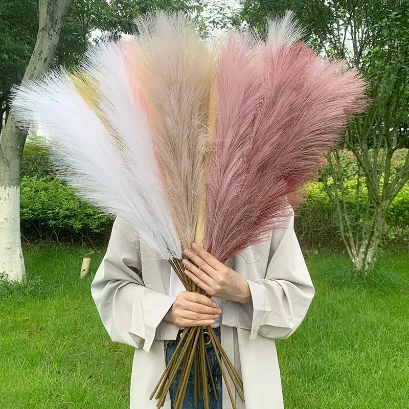 1pc 85cm Tall Artificial Pampas Grass 12 Forks Feather Faux Bulrush Reed Fake Phragmites Plant for Wedding Home Vase Decoration