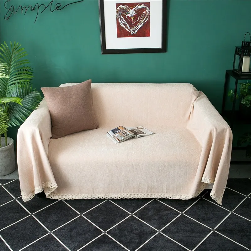 

Solid Sofa Throw Blanket Thicken Chenille Blanket With Lace Throws on Sofa Cover Bed Plane Travel Soft Round Towel Nap Blankets
