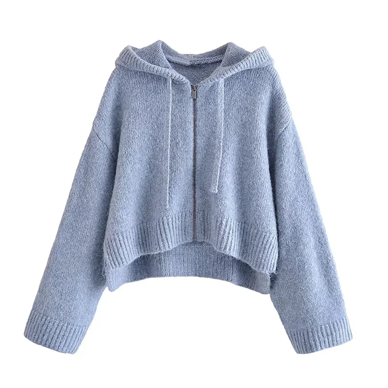 

Осенний женский свитер UNIQYB ZA 2021, модный вязаный кардиган на шнуровке, однотонное теплое пальто с капюшоном и длинным рукавом, повседневный ш...