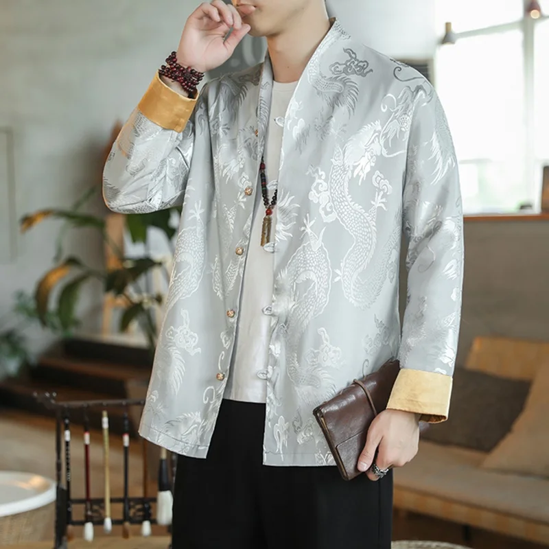 Традиционная одежда Тангсуйт 2021 года Рубашка с китайским драконом для мужчин Куртка Одежда Кунг-фу Чиффоновая блузка для мужчин 0641 на.