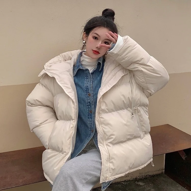 Черная Толстая Женская зимняя куртка с капюшоном и хлопковой подкладкой