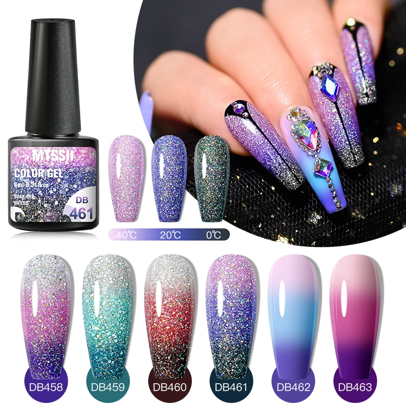

Mtssii 6ml Thermal Ultra-thin Glitter 3 Colors Nail Gel Polish Color-Change Gel Soak Off UV Gel Nails