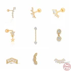 100% Настоящее серебро 925 пробы, изящные серьги, застежка для мочки уха, Шпилька-Сережка для пирсинга для женщин, женские серьги с фианитами, ювелирные изделия