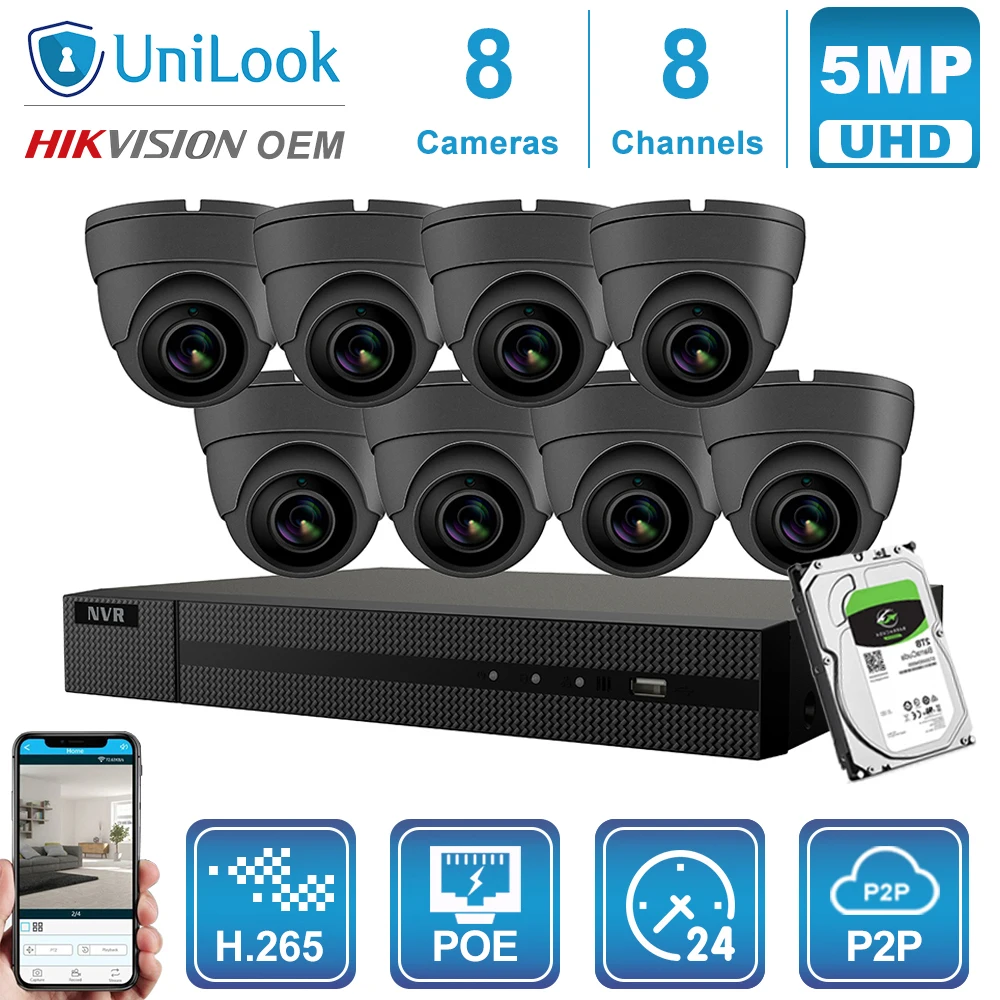 UniLook 8CH NVR 4/6/8 шт серая Мини купольная камера комплект уличная система