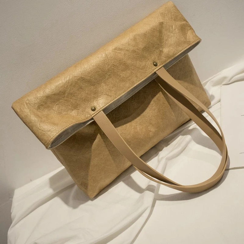 

Shoulder Bag Female Tote Bag Designer Underarm Handbag Purse Rivet Women Bag Fashion 2021 New Washed kraft Paper High Capacity