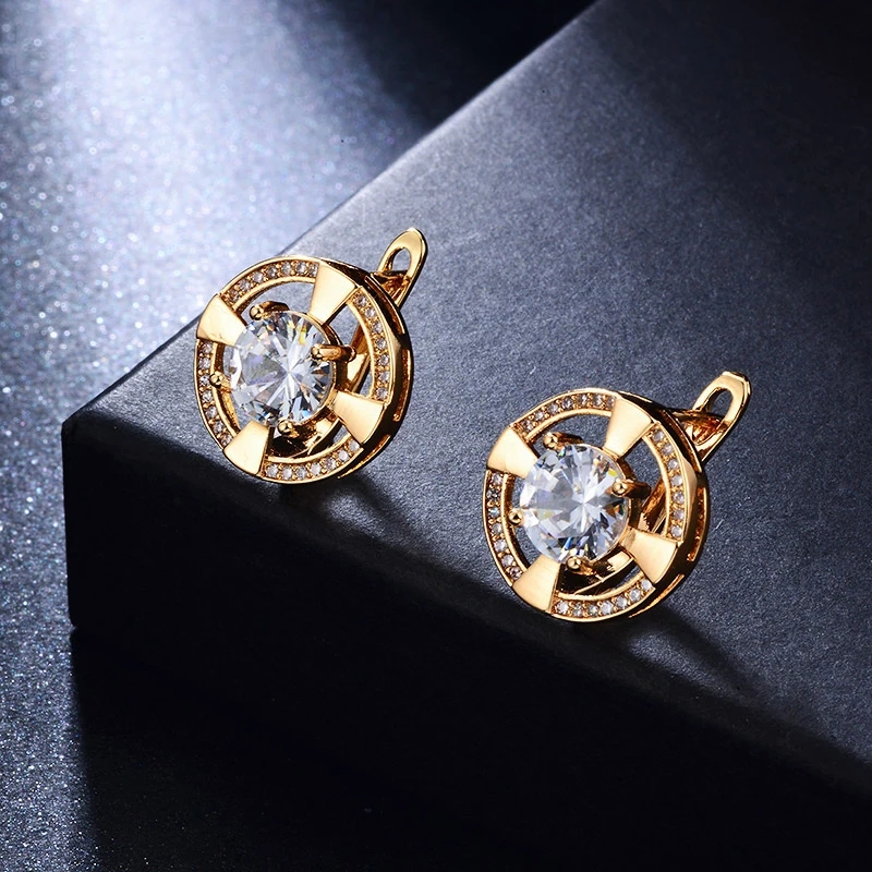 Необычный дизайн полые круглые серьги гвоздики для ушей из золота с маленьким