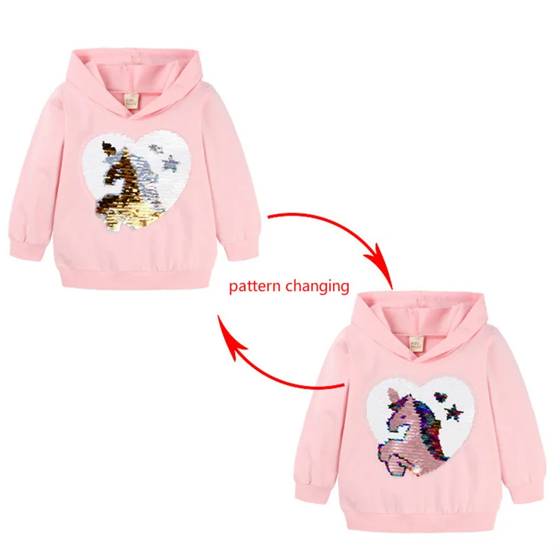 Детская толстовка с капюшоном длинным рукавом рисунком фламинго блестками