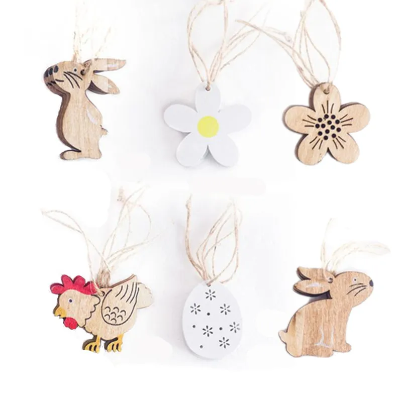 8 шт./компл. пасхальное украшение кролик петух яйцо цветок деревянные подвесные