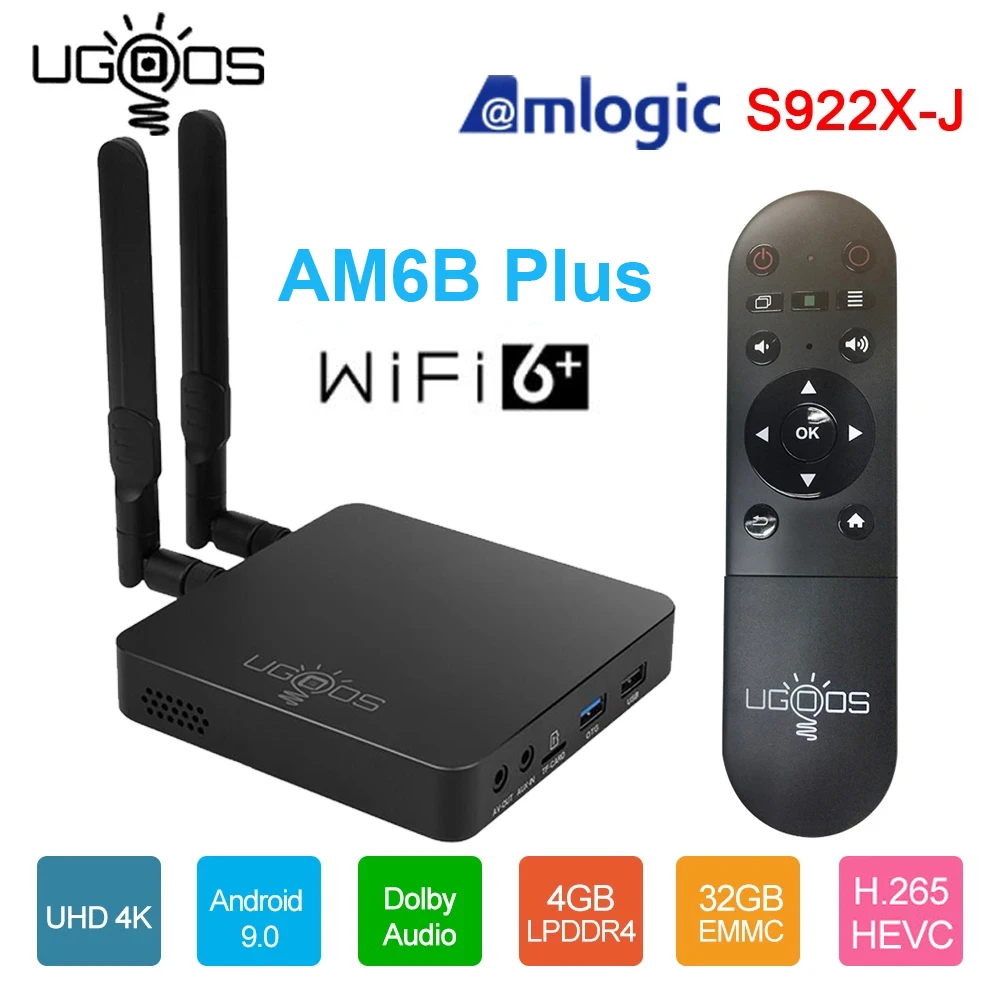 

UGOOS AM6B Plus Amlogic S922X-J 2.2GHz Smart Android 9.0 TV Box 4GB 32GB 2.4G 5G WiFi 6 1000M LAN Bluetooth 4K HD Set Top Box