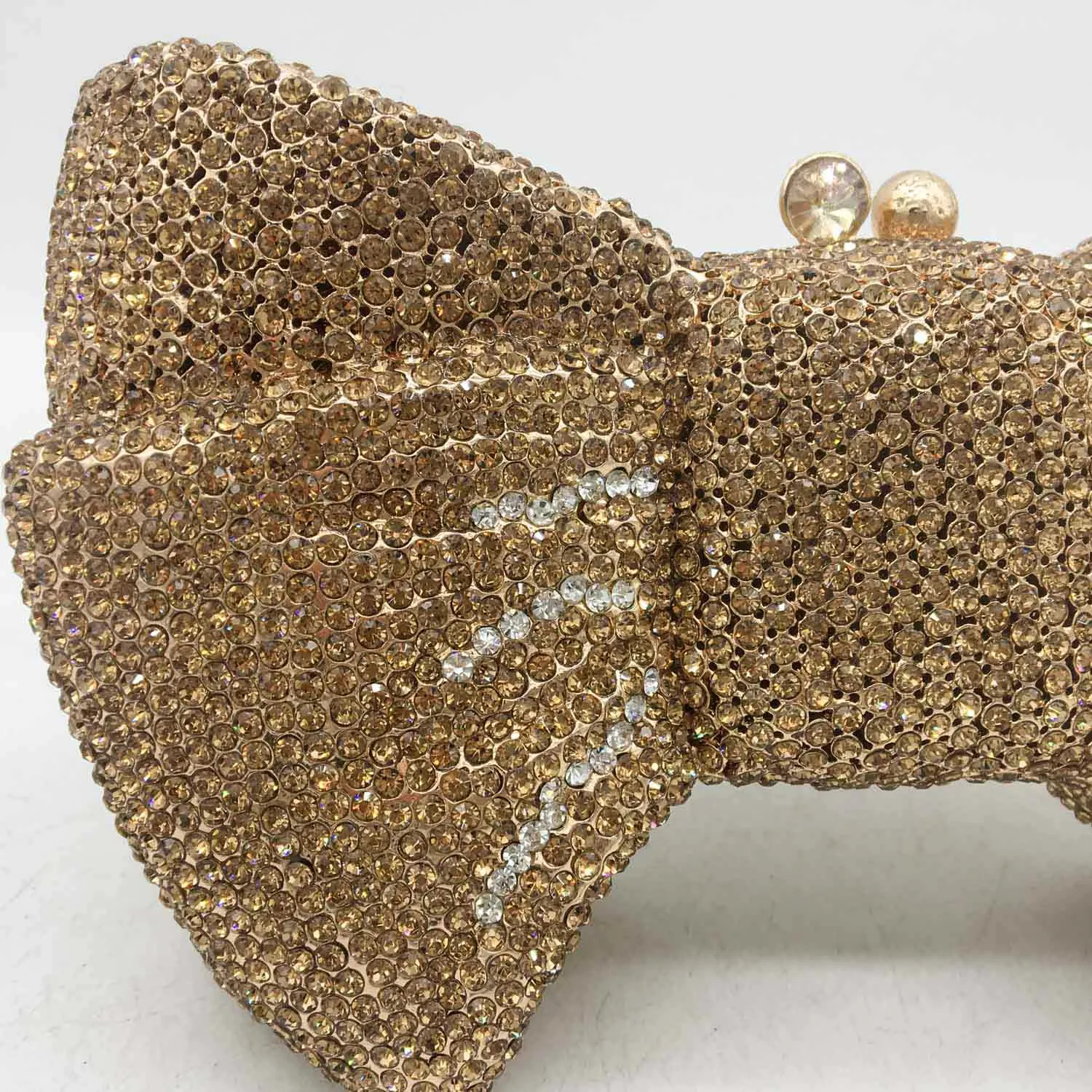Boutique De FGG Novelty Women Bow Clutch Crystal Evening Bags Hard Case Metal Minaudiere Rhinestone Handbags Wedding Party Purse |