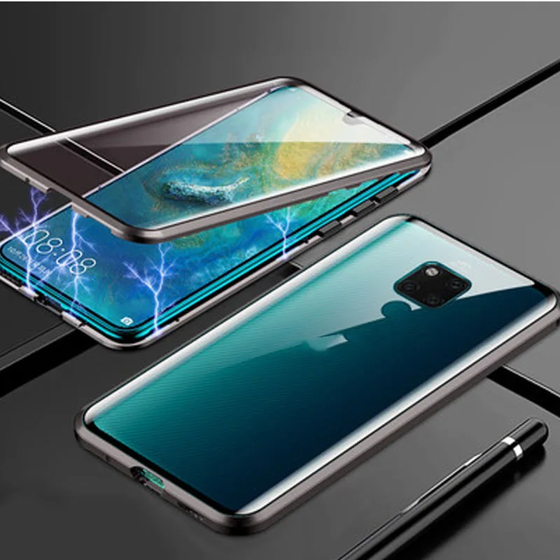 Магнитный адсорбционный чехол для huawei mate 20X5G металлическая рамка Прозрачный Закаленное стекло матовый чехол 20X5G Магнитные Флип-Чехлы mate 20X