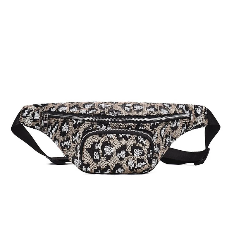 12PCS/LOT Sequin Leopard Chest Waist Belt Bag for Women Fanny Pack Luxury Brand Female Chest Bag Waist Pack Hip Bag