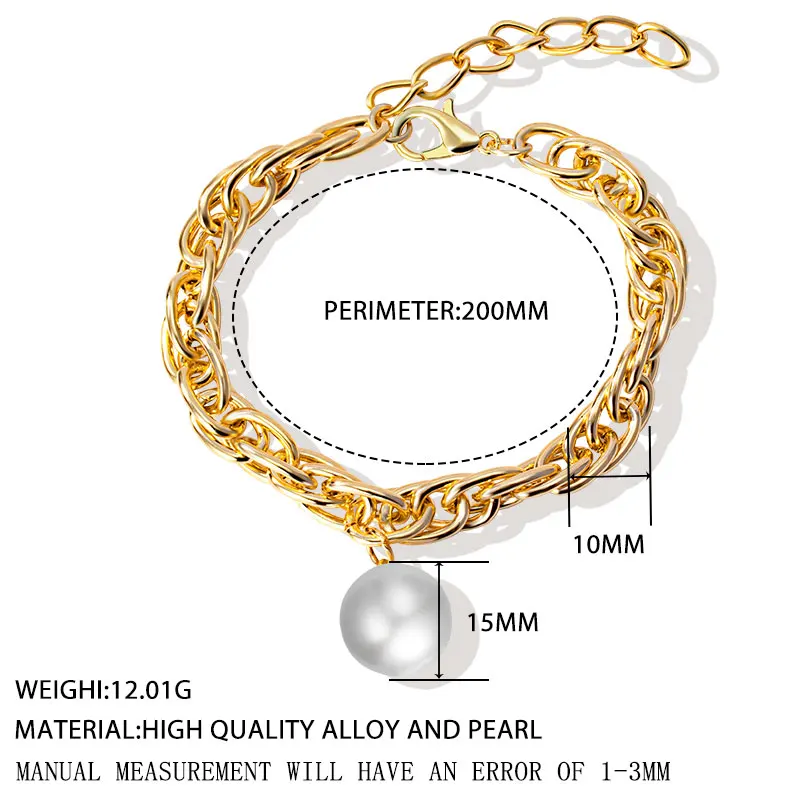 

LOVR New Punk Bohemian Gold Chain Bracelets For Women Statement Metal Big Pearl Bracelet Bangles Female Banquet Advanced Jewelry