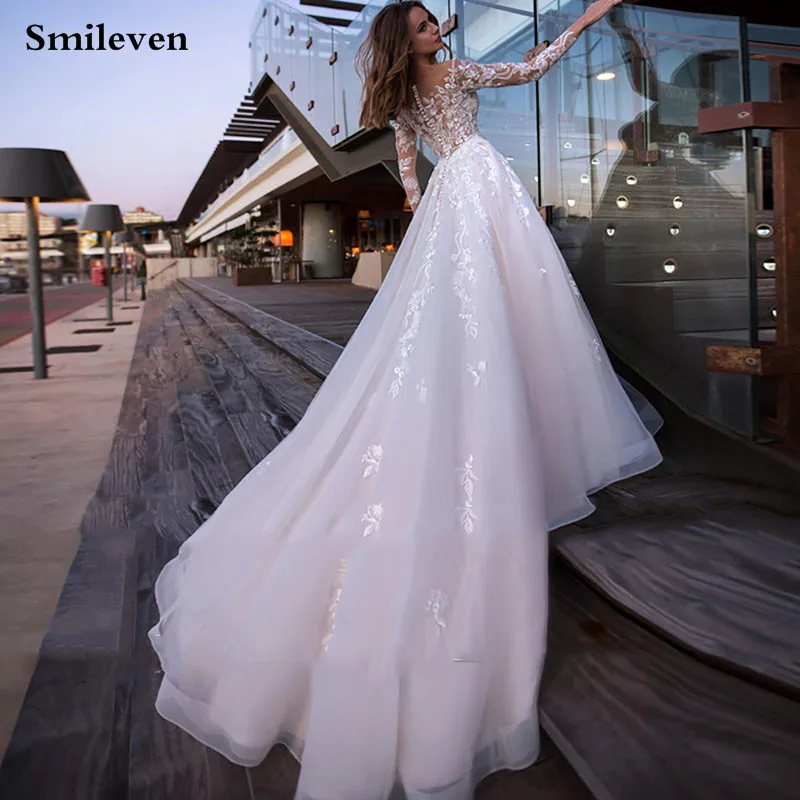 Smileven кружевное свадебное платье 2019 длинный рукав ТРАПЕЦИЕВИДНОЕ женское