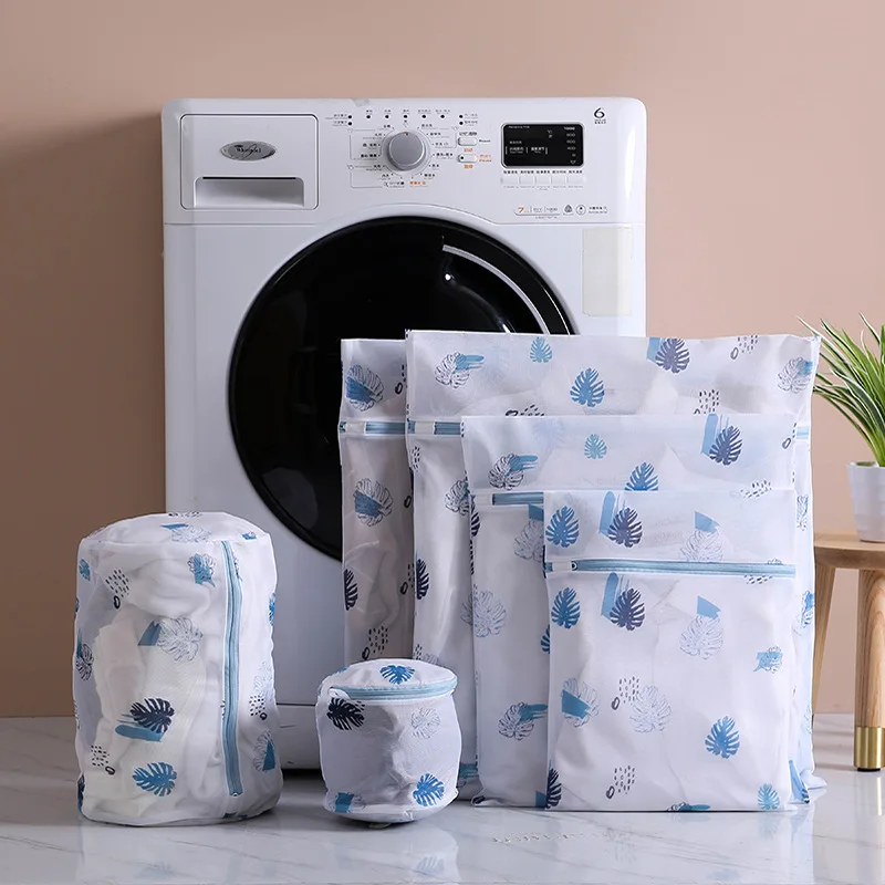 

Mesh Laundry Bags 6 Pcs/set Polyester Blue Leaves Pineapple Cactus Printing Washing Bag For Dirty Clothes