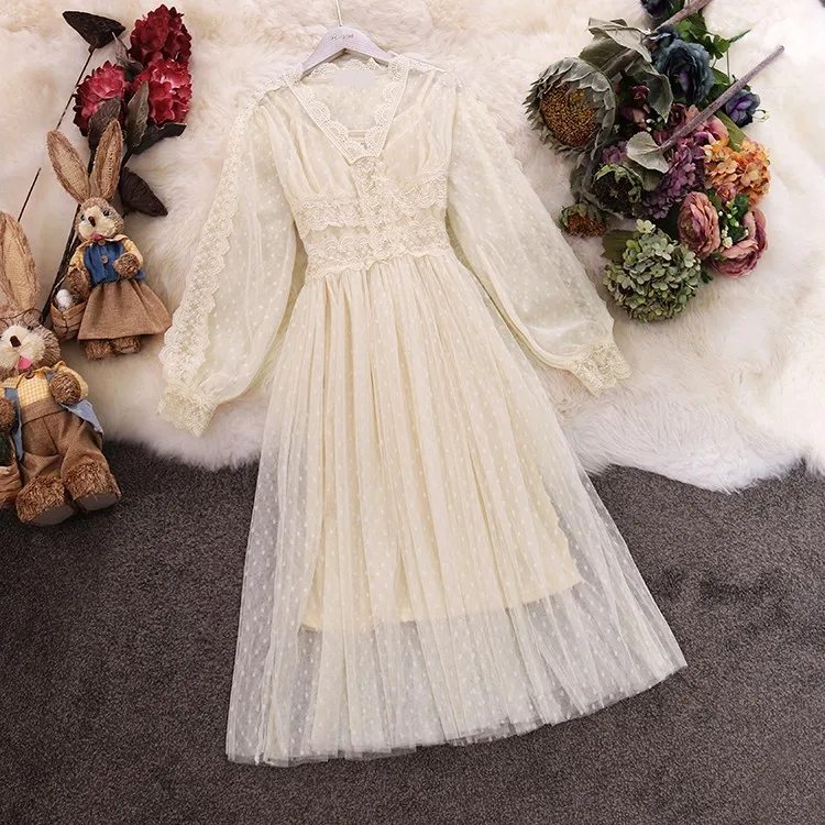 2021 Весенняя новинка женское платье с v образным воротом из сетчатой ткани Рукав