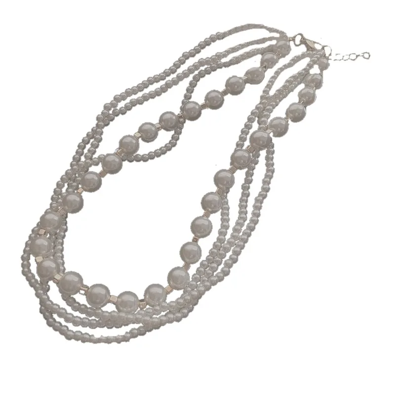 

Fashion Korean Retro Four-layer Imitation Pearl Female Clavicle Chain Multi-layer Necklace Female